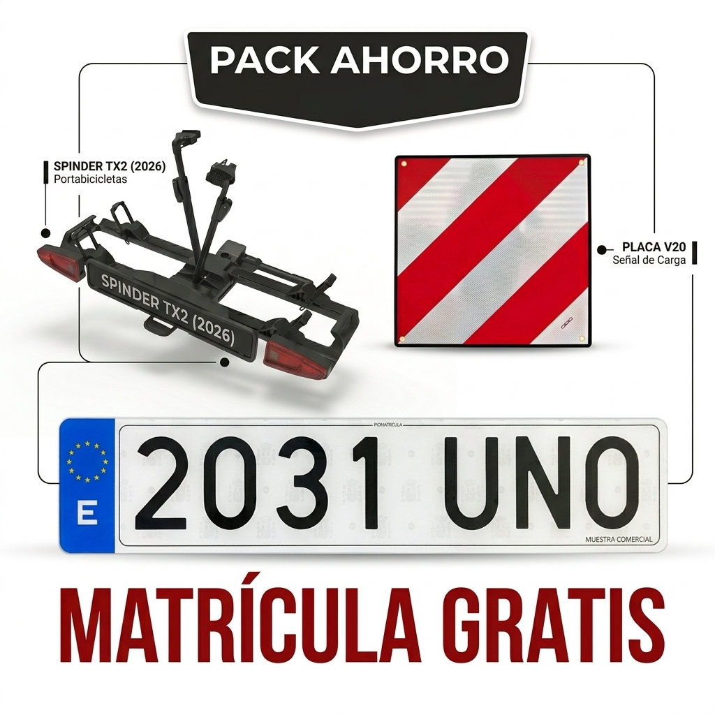 Pack Portabicicletas Spinder TX2 LED 2026 + Placa V-20 + Matrícula de Regalo