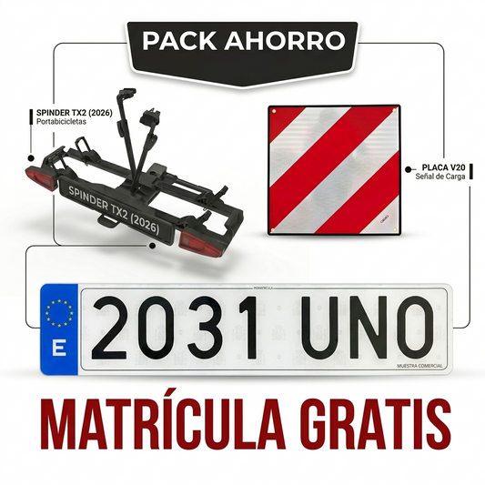 Pack Portabicicletas Spinder TX2 LED 2026 + Placa V-20 + Matrícula de Regalo