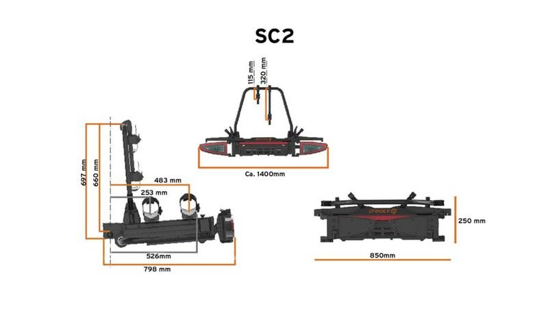 Portabicicletas SPINDER SC2 desplazable 70cm, ampliable y plegable