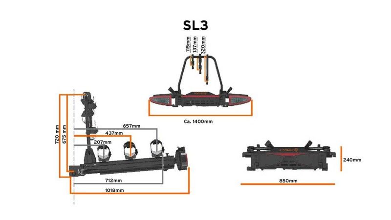Portabicicletas SPINDER SL3 3 +1 Bici. desplazable 51cm, ampliable y plegable